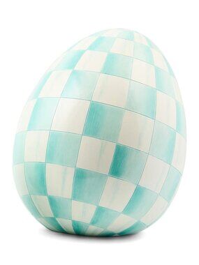 MacKenzie-Childs Easter Collection Check Egg Figurine SMALL in AQUA #35514-2569